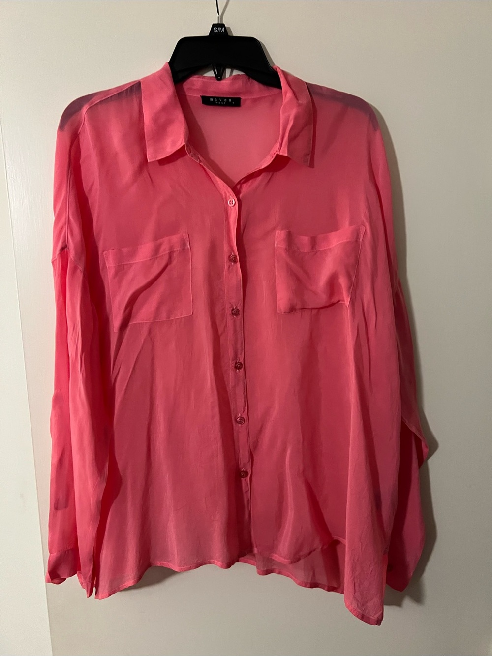 Maven West Pink Collared Sheer Blouse